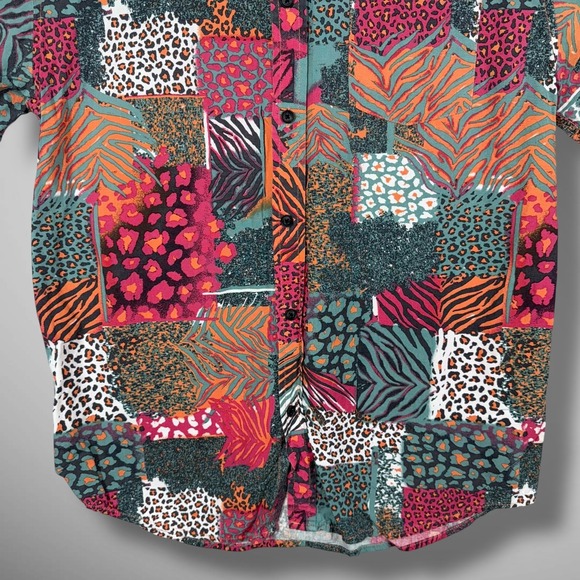 Vintage‎ Re-Mastered Patchwork Animal Print Short Sleeve Button Up Shirt S - Picture 4 of 8